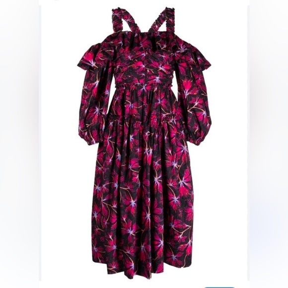 NWT $550 Ulla Johnson Caprice Floral Cold Shoulder Long Sleeve Dress Sz 4 - Picture 5 of 8